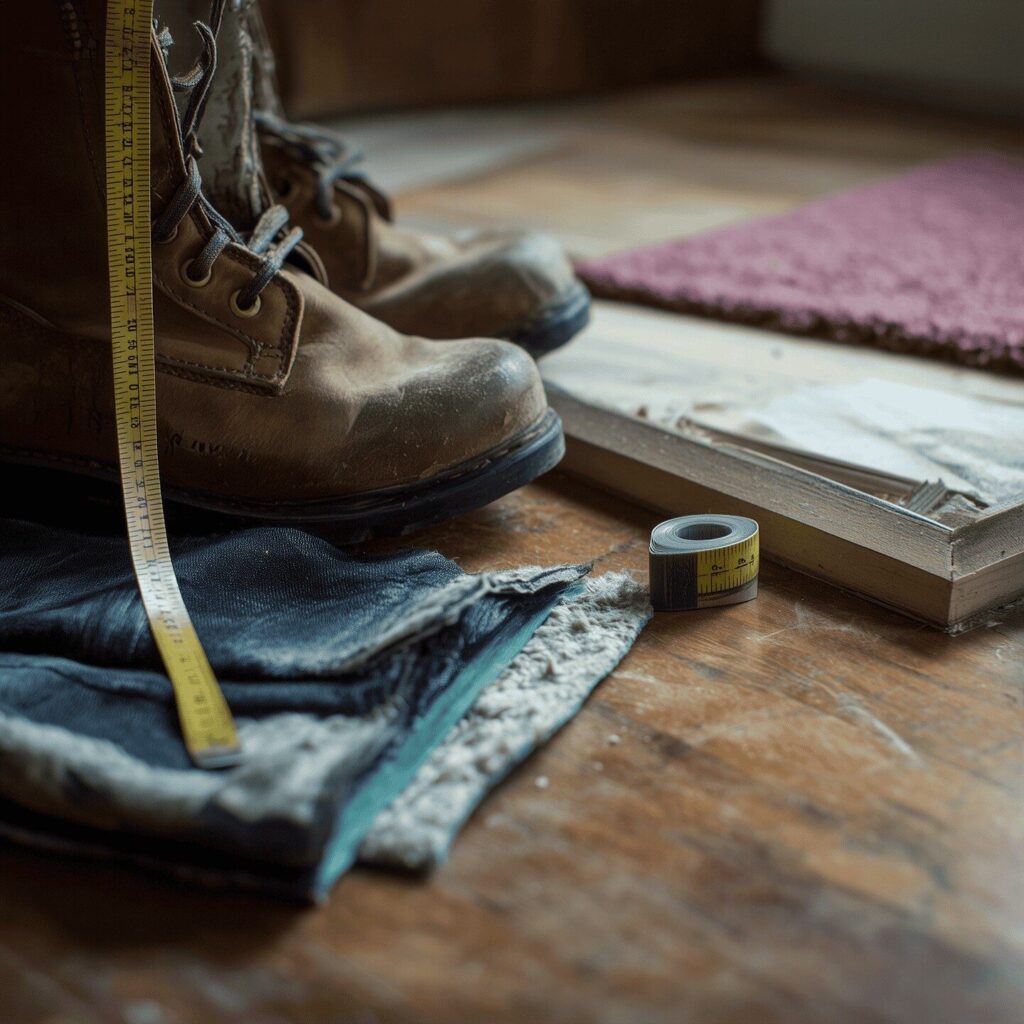 Botts, measuring tape, carpet and textile samples