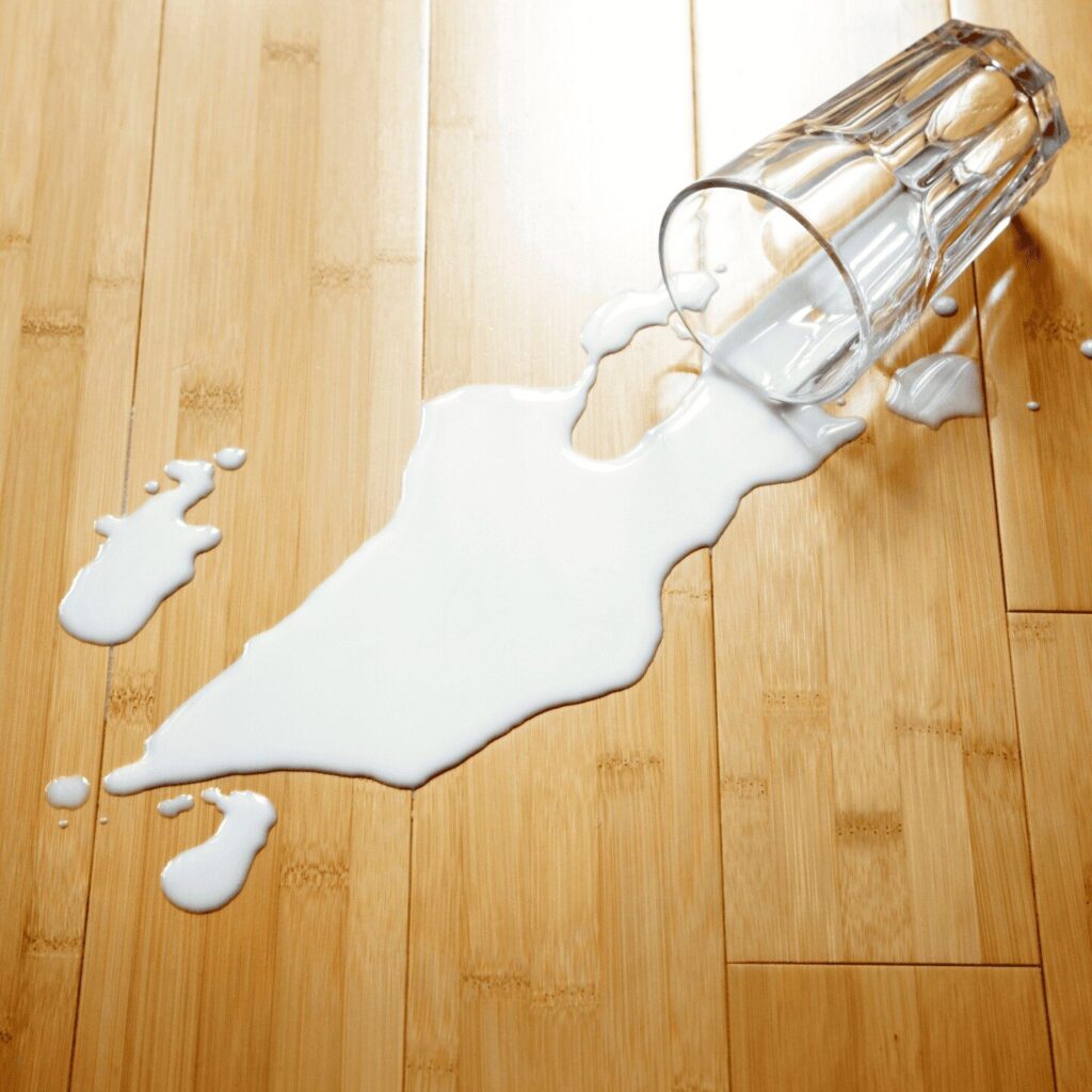 Milk spilled on hardwood floors