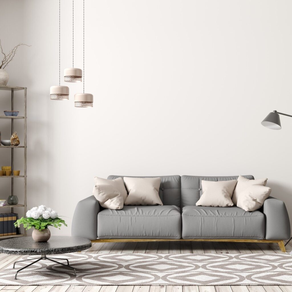 Area rug with geometric pattern in modern living room