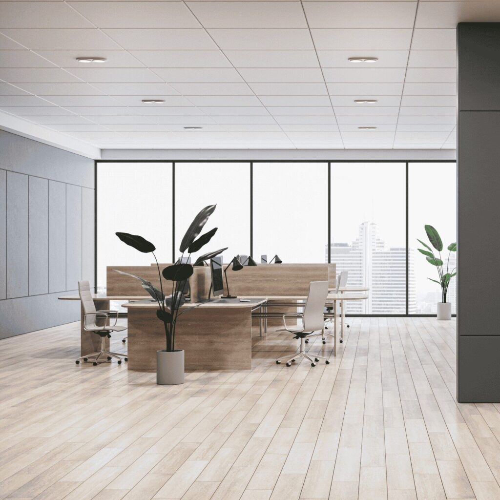 Hardwood flooring in large office